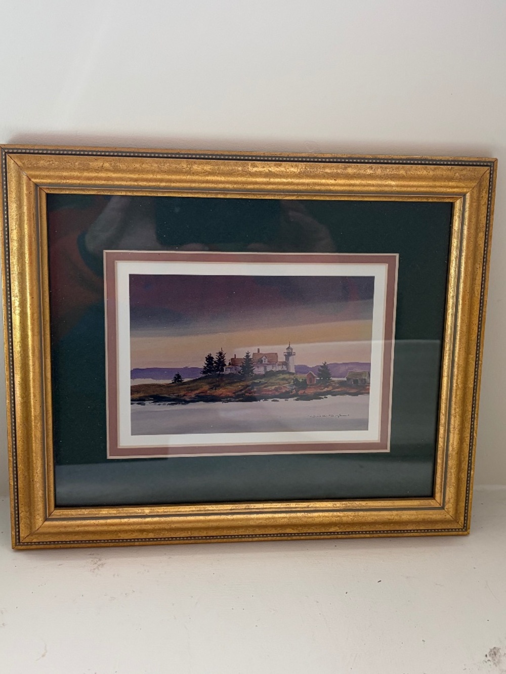 David W Clough Framed water color painting Maine Pumpkin Island light